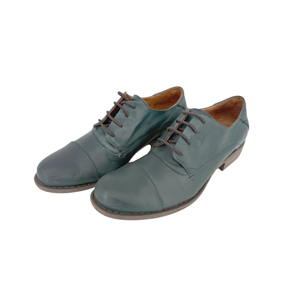 Miz Mooz Letty Women 9.5 Teal Green Leather Cap Toe Oxford Lace Up Flat Shoes